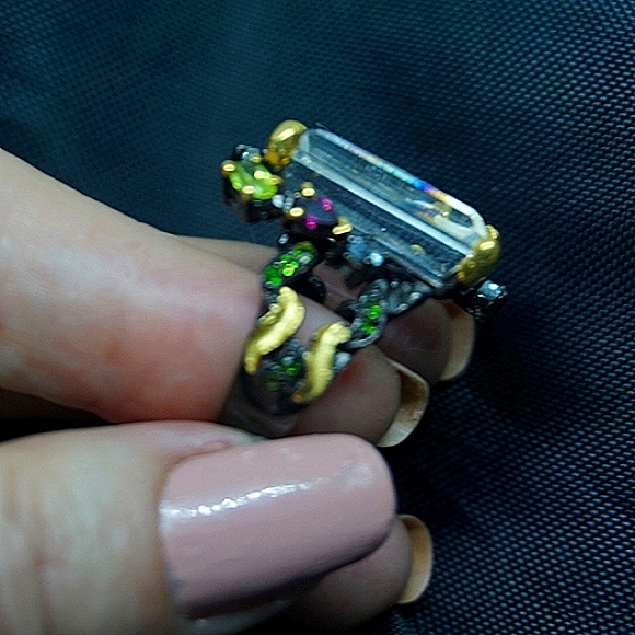 Solid Sterling Silver Clear Quartz + Gemstone Ring - Picture 6 of 7